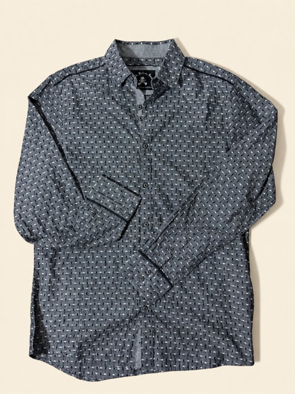 Rock Roll N Soul Mens Gray Skull Button Up Shirt Small